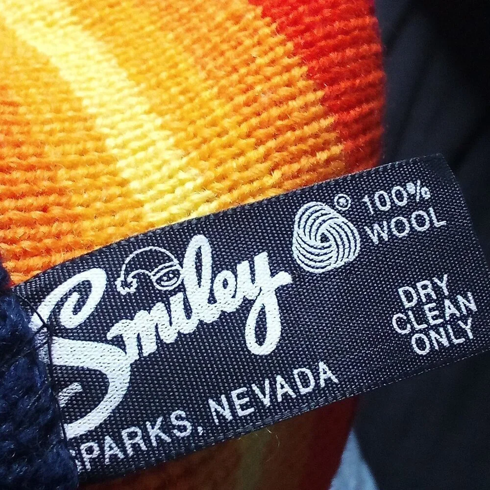Vintage 80s Smiley Stiped Wool Winter Ski Hat Beanie